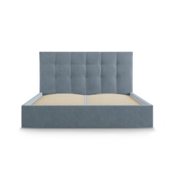 Pat matrimonial 180x200 cm albastru deschis tapițat cu spațiu de depozitare cu somieră Nerin – Mazzini Beds-image-2