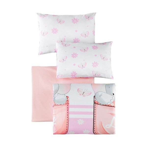 Lenjerie de pat pentru copii albă-roz din bumbac ranforcé pentru pătuț cu cearceaf inclus, cu 4 piese 100x150 cm Lovely – Mijolnir-image-2