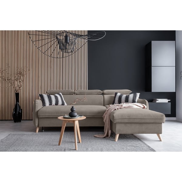 Colțar maro deschis extensibil cu tapițerie din catifea (cu colț pe partea dreaptă) Sweet Harmony – Miuform-image-1