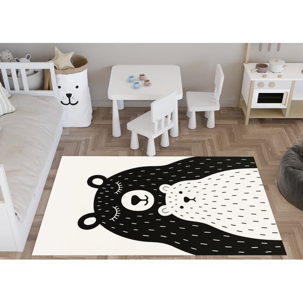 Covor pentru copii alb-negru lavabil 120x180 cm Bear Family v2 – Vitaus-image-1