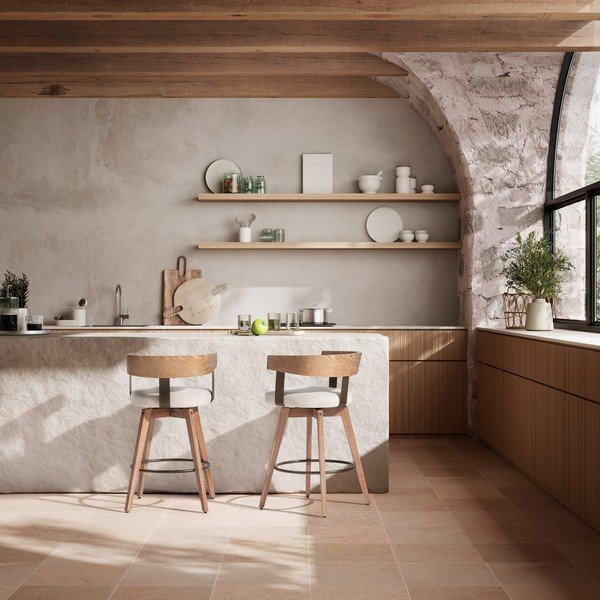 Scaune de bar crem/în culoare naturală cu cotiere 2 buc. tapițate Ilia – MOME-image-1