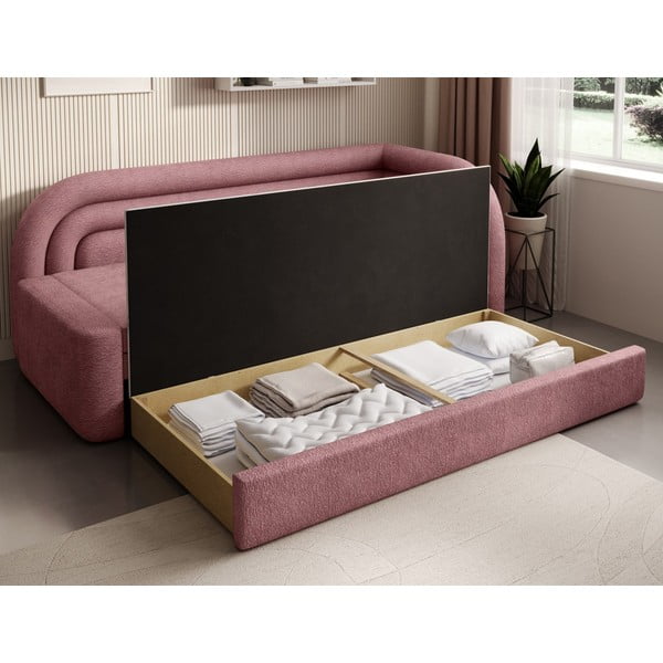 Canapea roz extensibilă/cu spațiu de depozitare cu tapițerie din chenille cu colț pe partea dreaptă 223 cm Fabillo – ELTAP-image-4