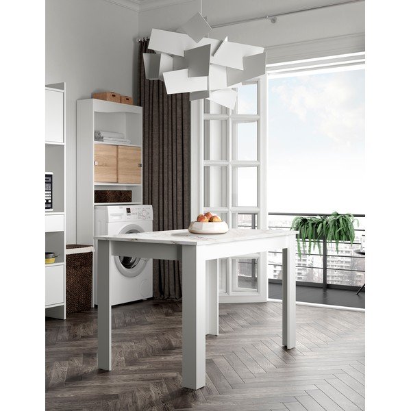 Masă de sufragerie albă cu blat cu aspect de marmură 110x70 cm Nice - TemaHome -image-1