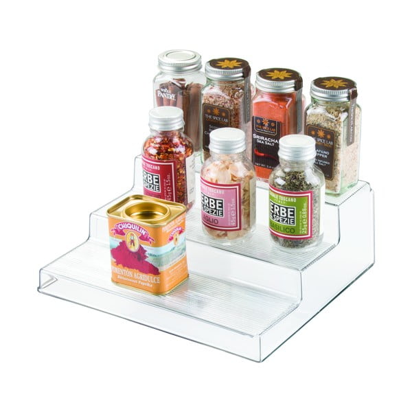 Suport transparent cu 3 etaje pentru bucătărie iDesign Linus, 22 x 25,5 cm
