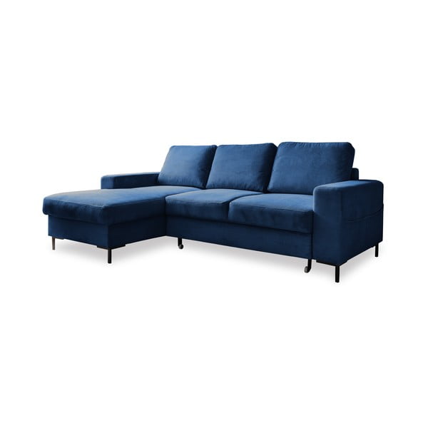 Colțar albastru închis extensibil cu tapițerie din catifea reiată  (cu colț pe partea stângă ) Lofty Lilly – Miuform