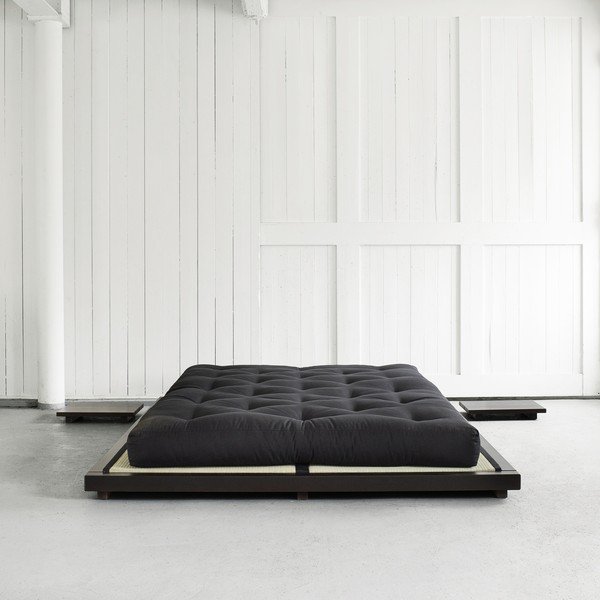 Pat dublu din lemn de pin cu saltea și tatami Karup Design Dock Double Latex Black/Black, 160 x 200 cm-image-1