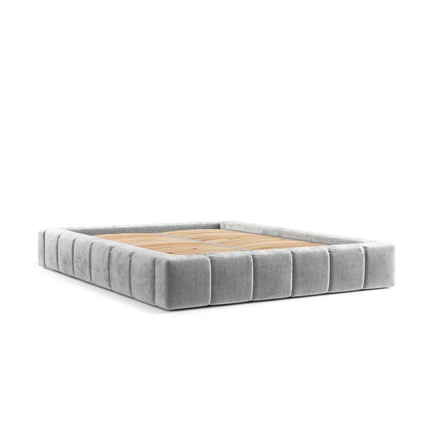 Pat matrimonial gri deschis tapițat cu spațiu de depozitare cu somieră 160x200 cm Aruba L – Maison de Rêve