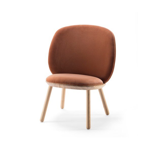 Fotoliu din lemn de frasin cu detalii din piele EMKO Naive, portocaliu, material catifea-image-4