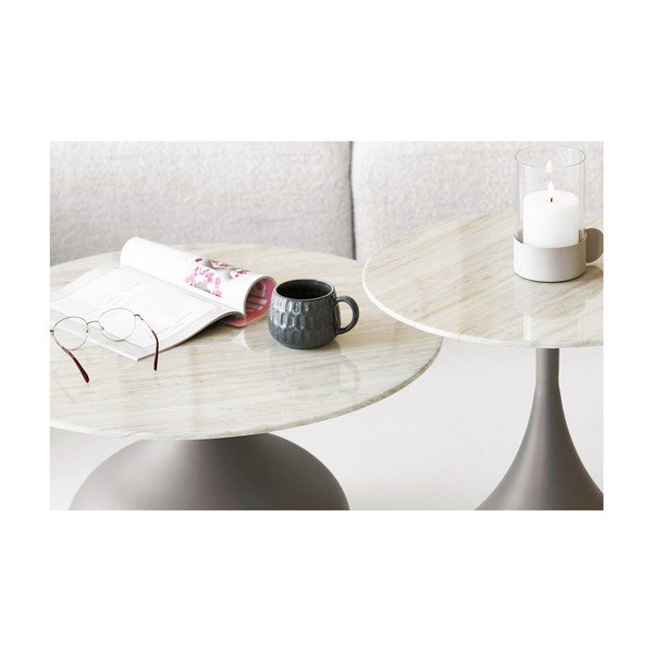 Măsuță de cafea kaki rotundă cu blat din sticlă ø 70 cm Pienza – House Nordic-image-3