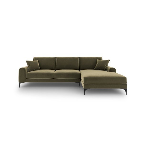 Colțar din catifea cu șezlong dreapta Mazzini Sofas Madara, verde-image-2