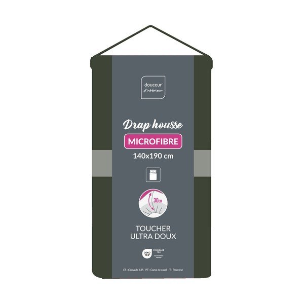 Cearceaf kaki din microfibră cu elastic 140x190 cm Oscar – douceur d'intérieur-image-1