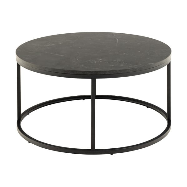 Măsuță de cafea neagră rotundă cu blat cu aspect de marmură ø 80 cm Spiro – Actona