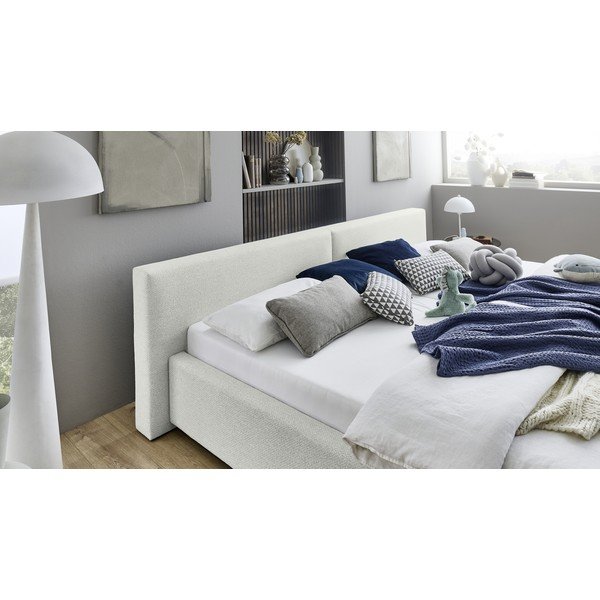 Pat matrimonial alb tapițat cu spațiu de depozitare cu somieră 200x240 cm Cube – Meise Möbel-image-3