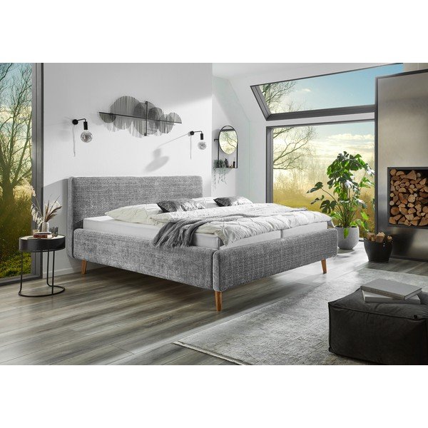 Pat matrimonial gri deschis tapițat cu somieră 180x200 cm Primavera – Meise Möbel-image-1