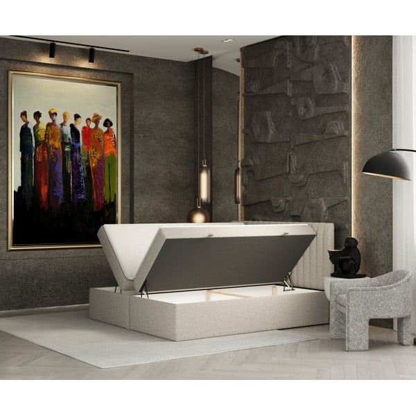 Pat boxspring bej cu spațiu de depozitare 140x200 cm Spencer – Maison de Rêve-image-2