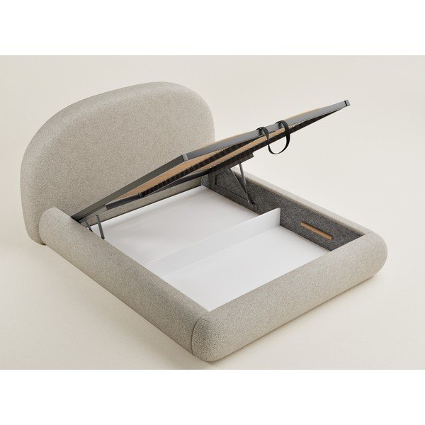 Pat matrimonial bej tapițat cu spațiu de depozitare cu somieră 180x200 cm Maumere – Maison de Rêve-image-3