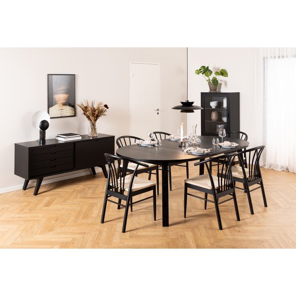 Comodă neagră joasă cu aspect de lemn de stejar cu ușă glisantă 160x72 cm A-Line – Actona-image-1