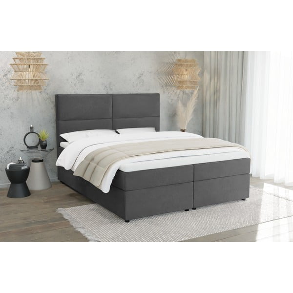 Pat boxspring gri închis cu spațiu de depozitare 180x200 cm Rico – Ropez-image-1