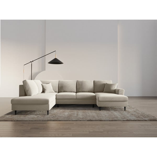 Colțar bej extensibil, cu spațiu de depozitare cu tapițerie din catifea (cu colț pe partea stângă-în formă de "U") Kyoto – Cosmopolitan Design-image-2