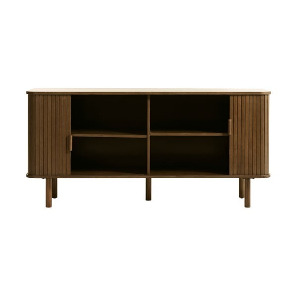 Comodă maro joasă cu aspect de lemn de stejar cu ușă glisantă 76x160 cm Cavo – Unique Furniture-image-2