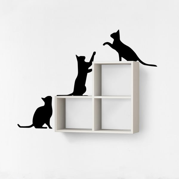 Etajeră de perete cu decor autoadeziv Cats, alb-negru