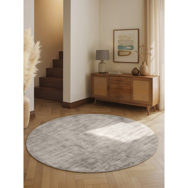 Covor gri țesut manual rotund din viscoză ø 120 cm Noemi – Vikosa-image-1