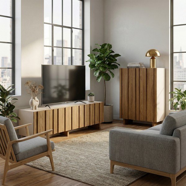 Comodă TV crem/în culoare naturală din lemn de pin 180x50x43 cm Marlo – Marckeric-image-4