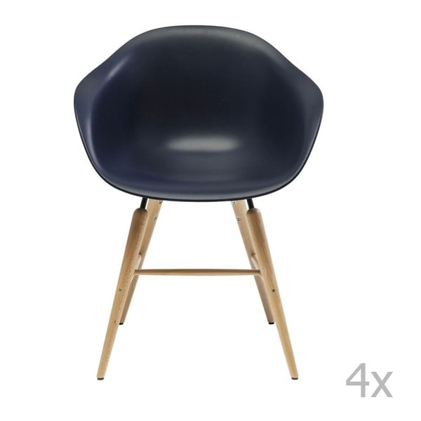 Set 4 scaune cu picioare din lemn de fag Kare Design Forum, albastru închis