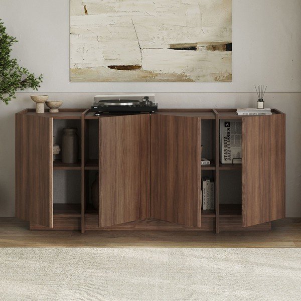 Comodă în culoare naturală închisă cu aspect de lemn de nuc cu orificiu pentru cabluri 180x80x45 cm Dorma – Kalune Design-image-2