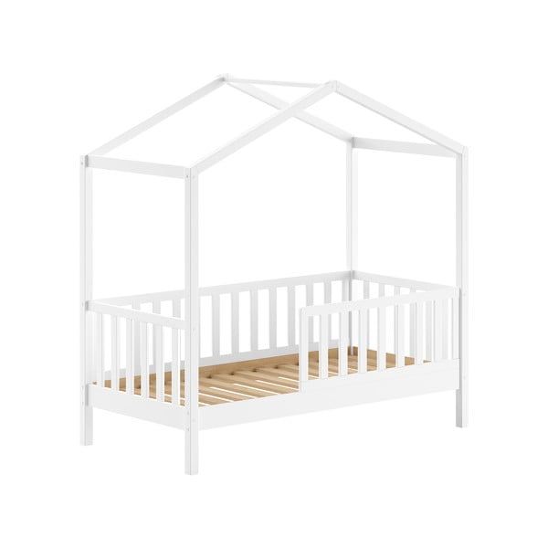 Pat pentru copii  alb de tip casă din lemn de pin cu somieră 70x140 cm DALLAS – Vipack
