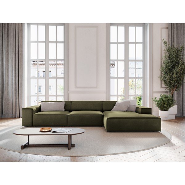 Colțar modular kaki cu tapițerie din catifea (cu colț pe partea dreaptă/cu șezlong) Jodie – Micadoni -image-1