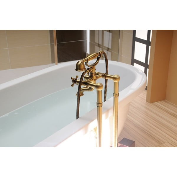Baterie în culoarea bronzului pentru cadă cu montare pe perete (2 ieșiri) Antea – Sapho-image-1