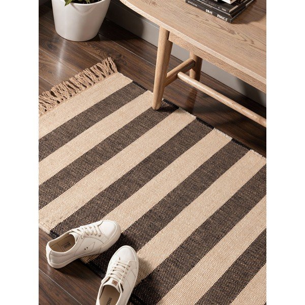 Covor tip traversă negru/crem țesut manual din iută 80x200 cm Playa – Hanse Home-image-1