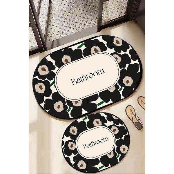 Covorașe de baie negre/bej 2 buc. 60x100 cm Oweld – Foutastic-image-1