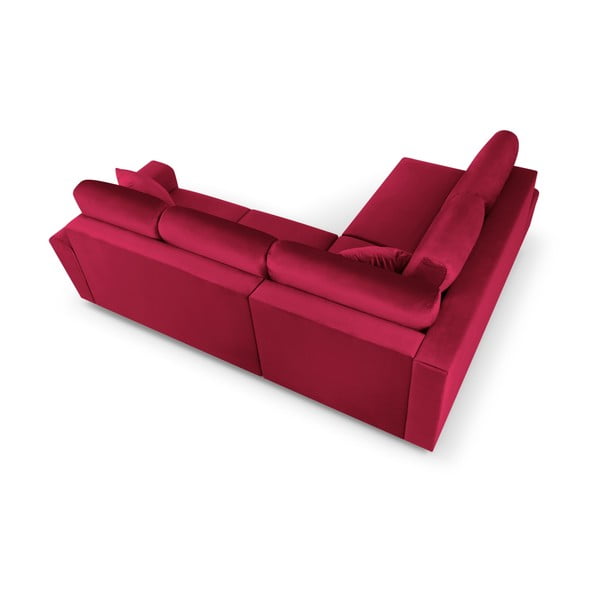 Colțar roșu extensibil, cu spațiu de depozitare cu tapițerie din catifea (cu colț pe partea stângă, în formă de ”L”) Kyoto – Cosmopolitan Design-image-4