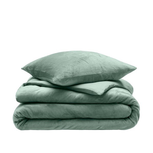 Lenjerie de pat verde din microflanel pentru pat dublu/extinsă cu 3 piese 240x220 cm Flanou – douceur d'intérieur