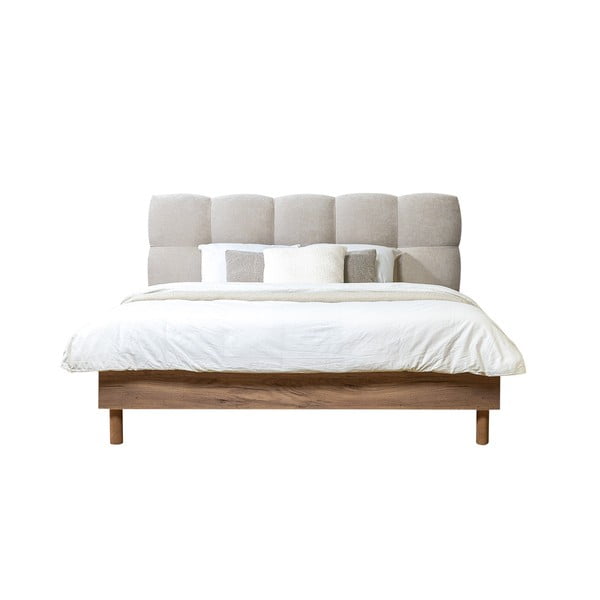 Pat matrimonial gri deschis tapițat cu somieră 160x200 cm Kumo – Bobochic Paris-image-2