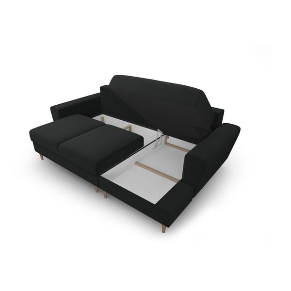 Colțar negru extensibil, cu spațiu de depozitare cu tapițerie din catifea (cu colț pe partea dreaptă, cu șezlong) Kyoto – Cosmopolitan Design-image-3