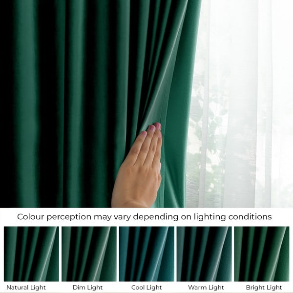 Draperie verde-închis dimout (semi-opacă) din catifea 140x245 cm Eyelets – Restilo-image-4