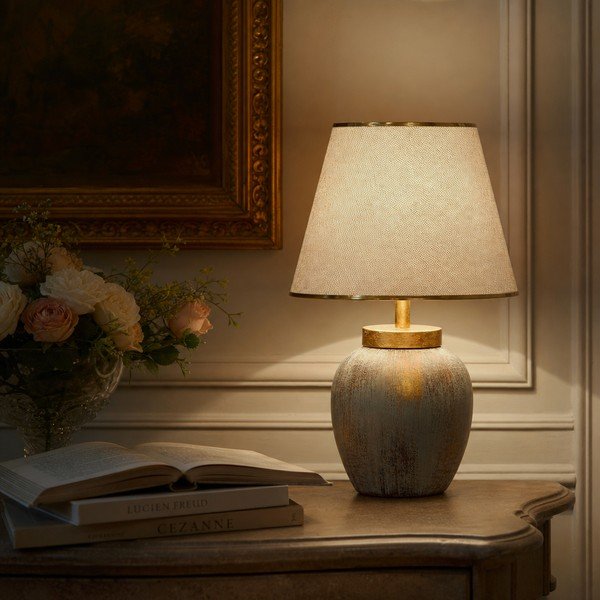 Veioză crem/aurie cu abajur textil (înălțime 47 cm) Yakamoz – Opviq lights-image-1