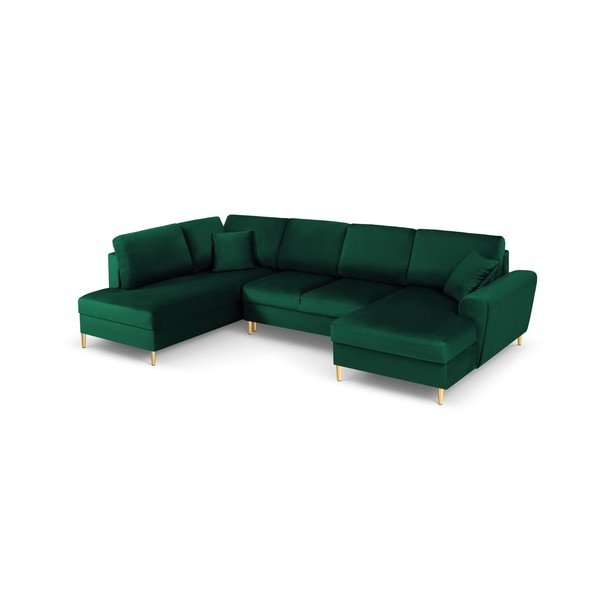 Colțar verde extensibil, cu spațiu de depozitare cu tapițerie din catifea (cu colț pe partea stângă, în formă de "U") Kyoto – Cosmopolitan Design-image-1