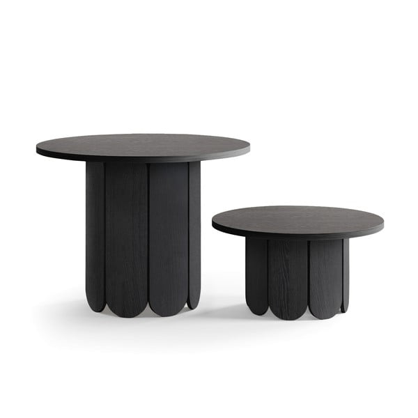 Măsuță de cafea neagră rotundă cu aspect de lemn de stejar ø 78 cm Soft – Woodman-image-3