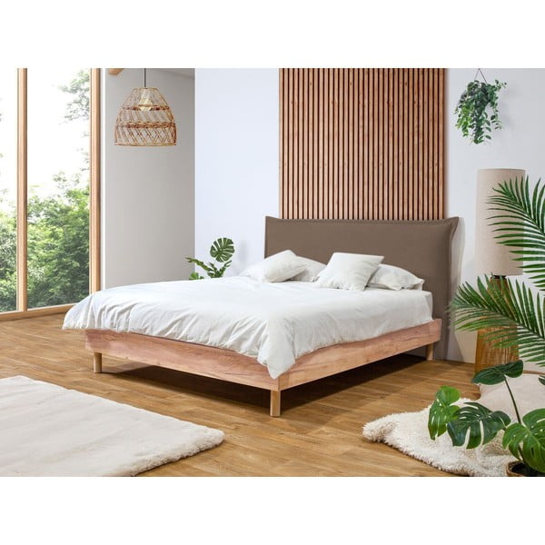 Pat matrimonial maro/natural cu somieră 160x200 cm Charlie – Bobochic Paris-image-1