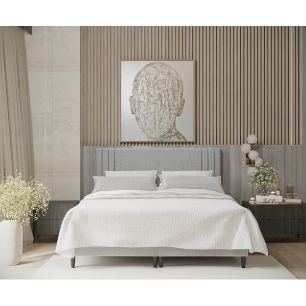 Pat matrimonial gri tapițat cu spațiu de depozitare 200x200 cm Musca – Maison de Rêve-image-3