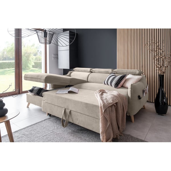 Colțar bej extensibil cu tapițerie din catifea (cu colț pe partea stângă ) Sweet Harmony – Miuform-image-4