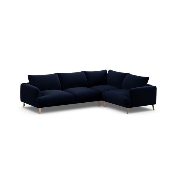 Colțar albastru închis cu tapițerie din catifea (cu colț pe partea dreaptă/în formă de ”L”) Naomi – Micadoni -image-2