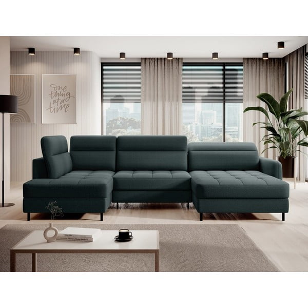 Colțar verde extensibil/cu spațiu de depozitare cu tapițerie din catifea (cu colț pe partea stângă/în formă de "U") Berrto – ELTAP-image-1