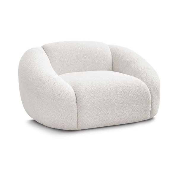 Fotoliu alb cu tapițerie din țesătură bouclé Tina – Bobochic Paris