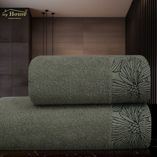 Prosop verde închis din bumbac din frotir 50x100 cm Valencia – My House-image-1