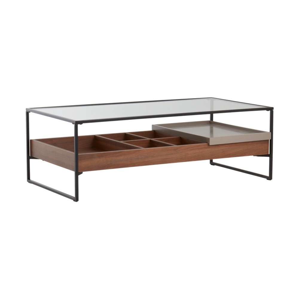Măsuță de cafea în culoare naturală închisă cu blat din sticlă 60x120 cm Sveg – Jotex